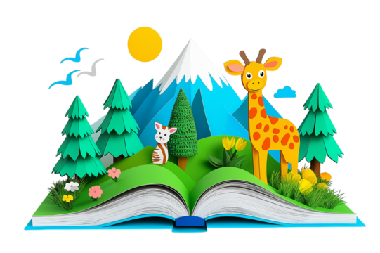 Open Storybook with Forest Scene | Children’s Adventure, Animal Illustration