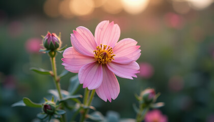 Bright pink Gerbera flower shining against a gentle background, ideal for joyful text on various celebratory occasions.