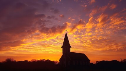 Obraz premium Open space with a silhouette of a church spire and copy of the Prayer of Thanksgiving, inviting messages of gratitude or thankfulness