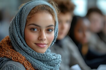 Young Woman with Scarf in Indoor Setting