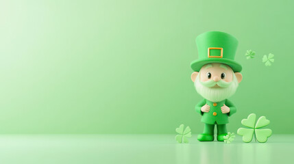 Charming leprechaun character in green with shamrocks for St Patricks Day. Generative AI