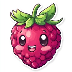 Fototapeta premium Cute cartoon raspberry with happy face. (2)