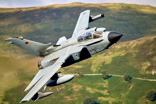 Panavia Tornado in flight over landscape