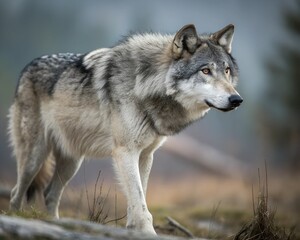 Fototapeta premium Close-Up of a Wolf in Natural Habitat