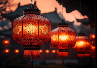 Elegant Group of Red Lanterns for Festive Chinese New Year Celebrations
