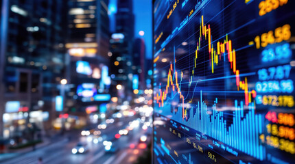 Urban Stock Exchange Graph Display Reflecting Global Financial Trends