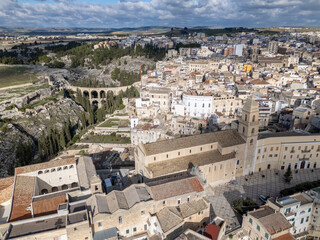 Aerial drone photo of the old town named Gravina in Puglia in southern Italy.