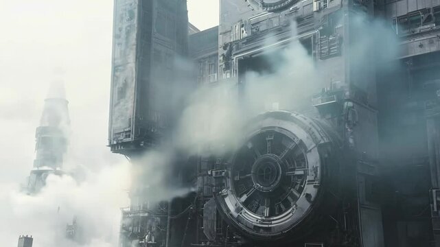 Futuristic Steampunk Mecha Cityscape Animation
