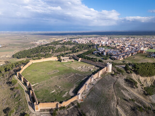 Aerial drone photo of the old castle walls in Lucera, Italy.