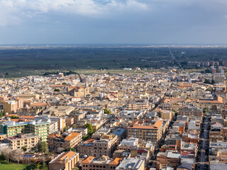 Aerial drone view of the town center in Lucera, southern Italy.