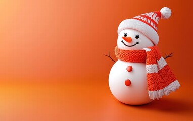 3D cute Snowman on bright orang background