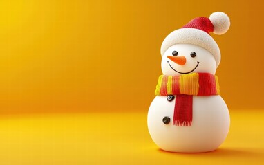 3D cute Snowman on bright yellow background