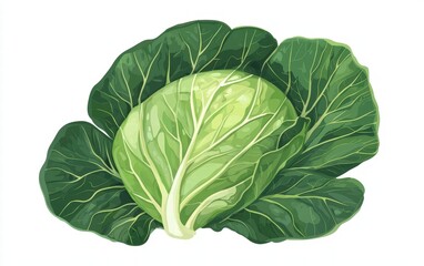 Obraz premium A leafy green cabbage head isolated on clear white background