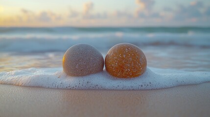 Serene hawaiian beach: waves embrace tranquil stones at sunset