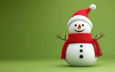 3D cute Snowman on bright green background