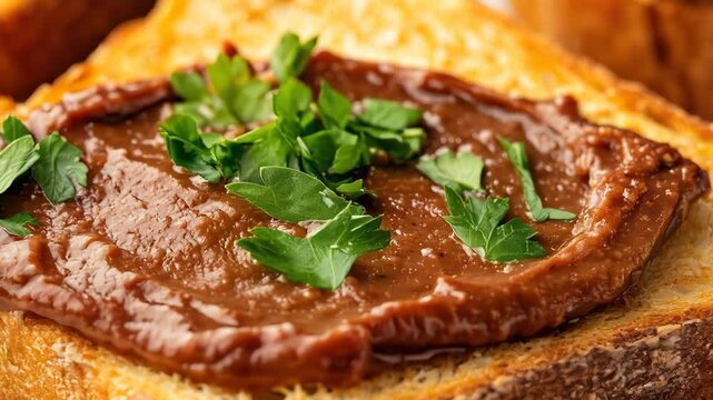 A delicious slice of Vegemite on perfectly toasted bread, garnished with fresh herbs.