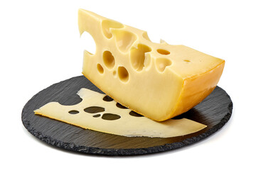 Maasdam cheese, isolated on white background.