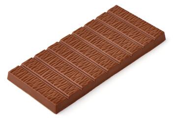 Milk chocolate bar with textured surface, isolated on white background.