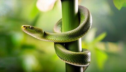 Fototapeta premium Generated image A snake coiled around a bamboo stalk, representing flexibility, strength