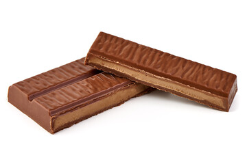 Milk chocolate bar with textured surface, isolated on white background.