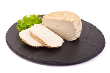 Traditional ricotta cheese, cottage cheese, isolated on white background.