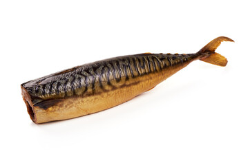 Smoked mackerel, isolated on white background.