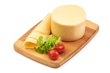 Edam round cheese, isolated on white background.