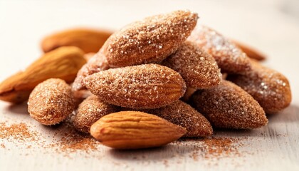 Obraz premium Close up of cinnamon sugar roasted almond nuts