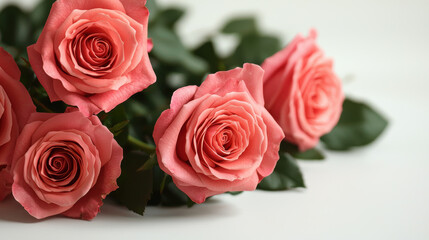 Fototapeta premium Vibrant pink roses arranged beautifully, showcasing their delicate petals and lush green leaves