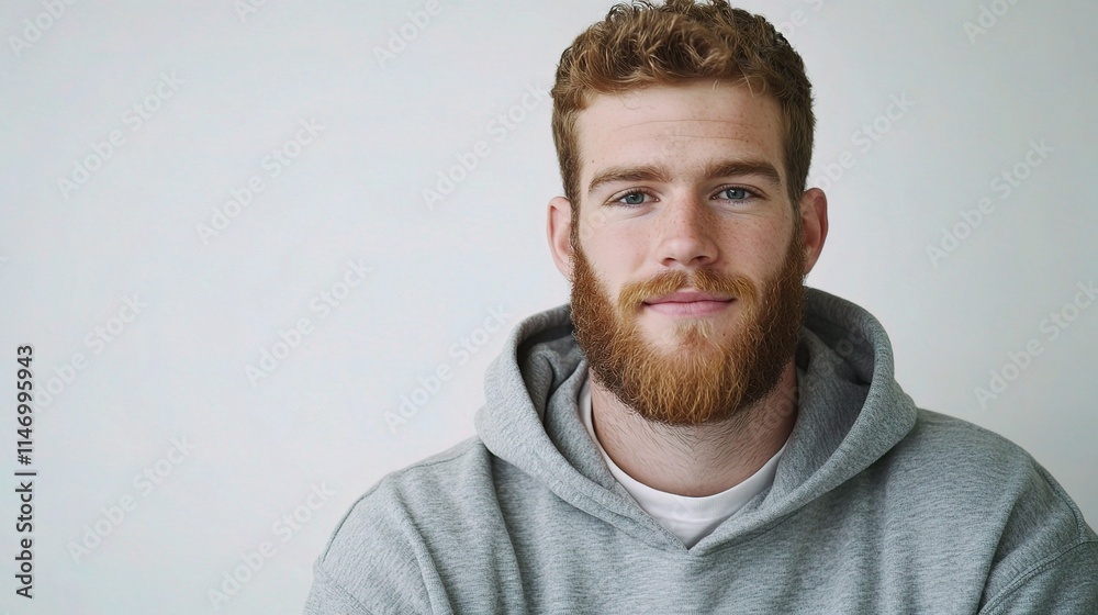 Wall mural Happy Young Man with a Beard Wearing a Grey Hoodie Smiling