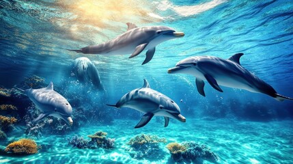 Fototapeta premium Dolphins Swimming in the Ocean