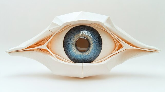 Intricate paper sculpture emulating an eye, showcasing detailed