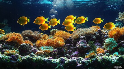 Vibrant underwater life in hawaiian coral reefs with yellow tropical fish