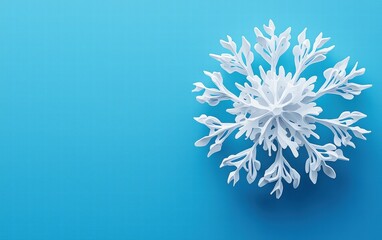 3D cute Snowflake on bright blue background