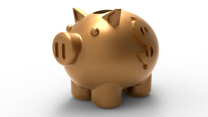 3D rendering - detailed piggy bank with a dollar sign on the side