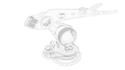 3D rendering - outlined detailed industrial robotic arm