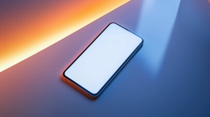 Modern smartphone with blank white screen on colored gradient surface. digital device