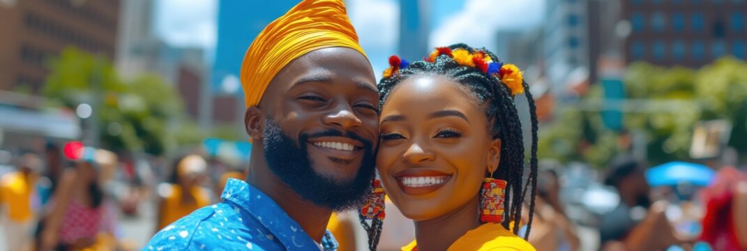 Happy african american people celebrating Juneteenth, african liberation day. Juneteenth Parade and Festival. Black History Month