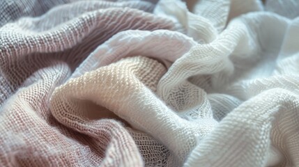 A white fabric with a pattern of white and brown. The fabric is folded and has a texture that looks like it's made of cotton