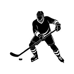 Fototapeta premium Hockey player silhouette, black and white silhouette, vector and&nbsp;illustration