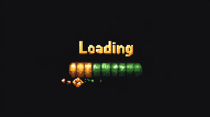 Retro pixel art showcasing a vibrant loading progress bar filled with charming animations and nostalgic colors
