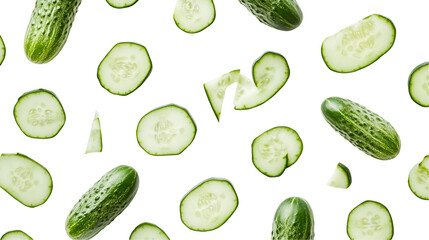 Floating Cucumbers Slices, Whole, Fresh, Green, Healthy, Crisp, Refreshing, Summer, Food