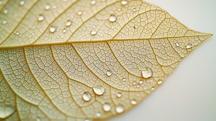 Obraz premium Intricate leaf detail with water droplets