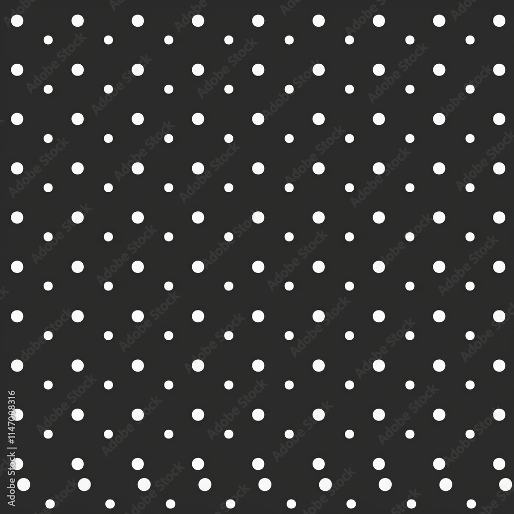 Poster Black background with white polka dots creates a modern and stylish visual pattern for various design projects. Generative AI