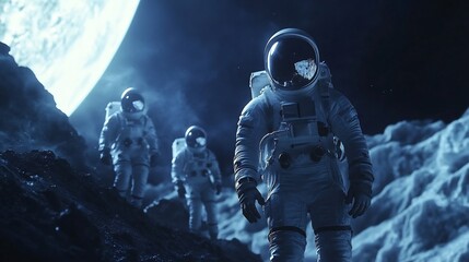Fototapeta premium American astronaut pioneering mission explore farthest reach of multiverse encountering alien civilization mastered art of space bending Their journey reveals potential new form of life future of