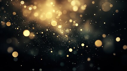 Obraz premium A mesmerizing display of golden bokeh lights against a dark background, evoking a dreamy atmosphere.