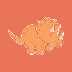 Children's cartoon triceratops in orange color with white border