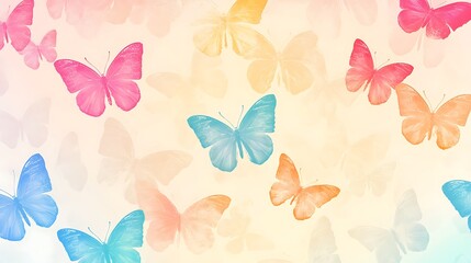 Colorful seamless texture pattern featuring radiant rainbow gradients with morpho butterflies