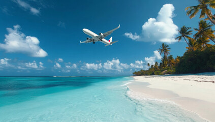 Concept of airplane travel to exotic destination 
