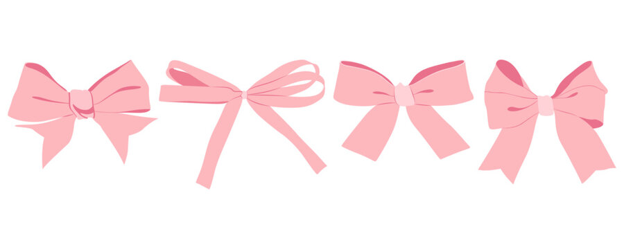 Simple hand drawn pink ribbon bow collection. 